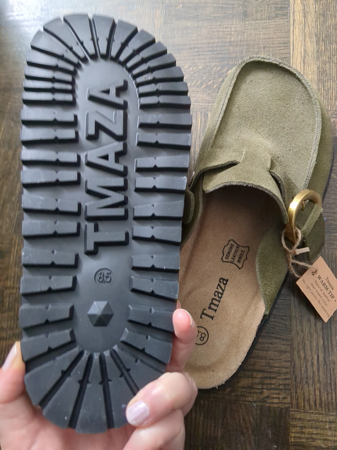 Tmaza Olive Suede Clogs - Size 8.5 fit like 8 - photo 2