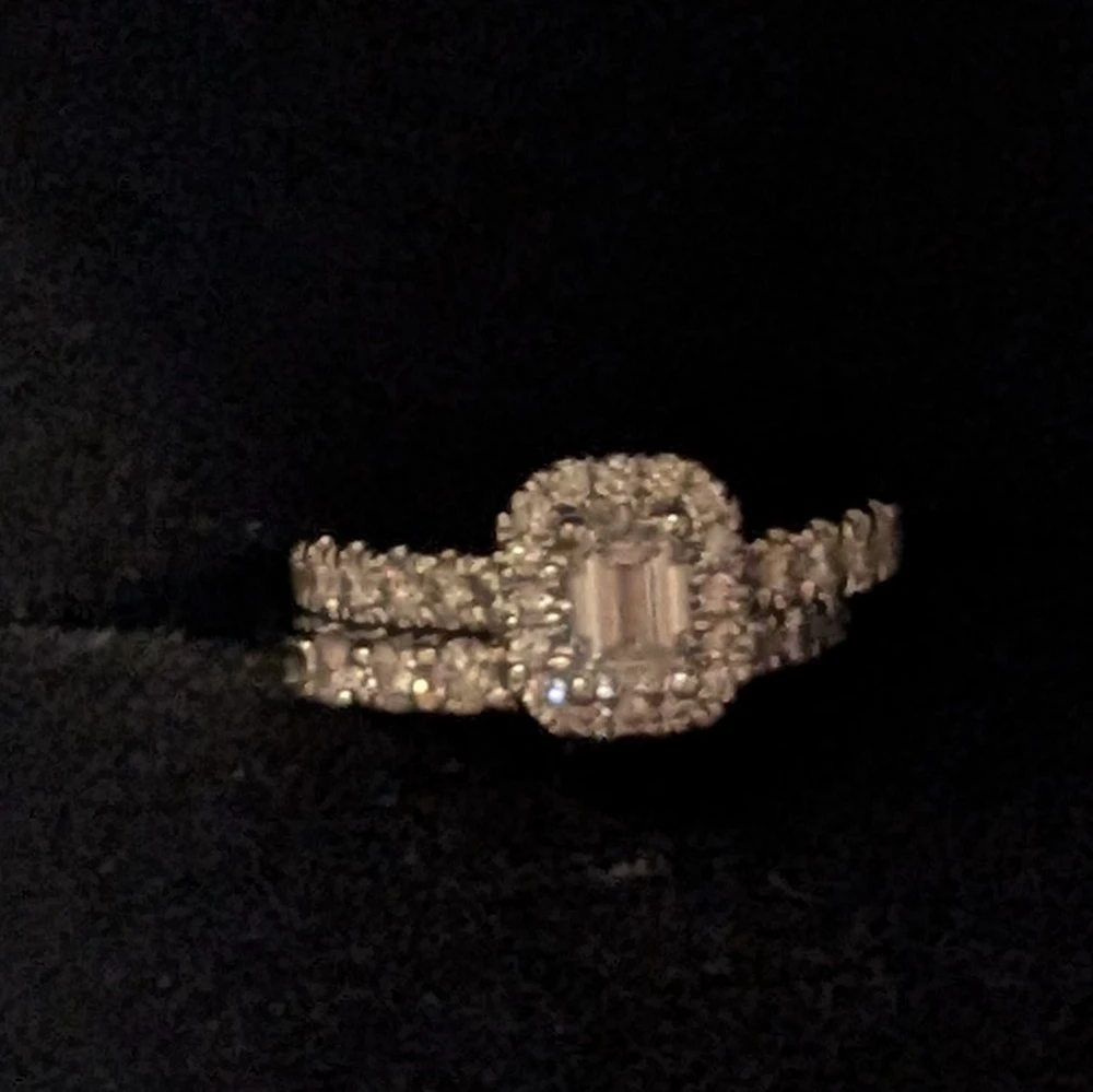 14K White Gold Lab Created Engagement Ring Set