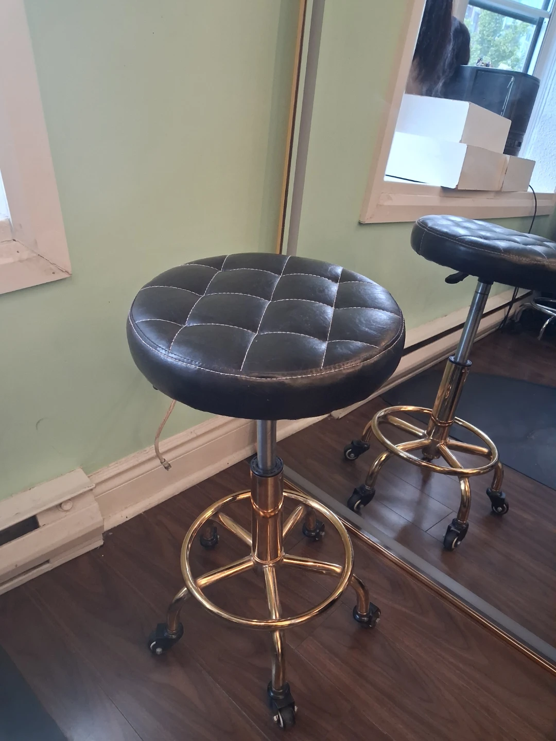 Adjustable Swivel Bar Stool with Gold Base