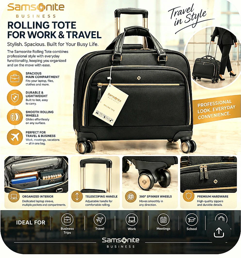 🧳Samsonite Rolling Tote🧳