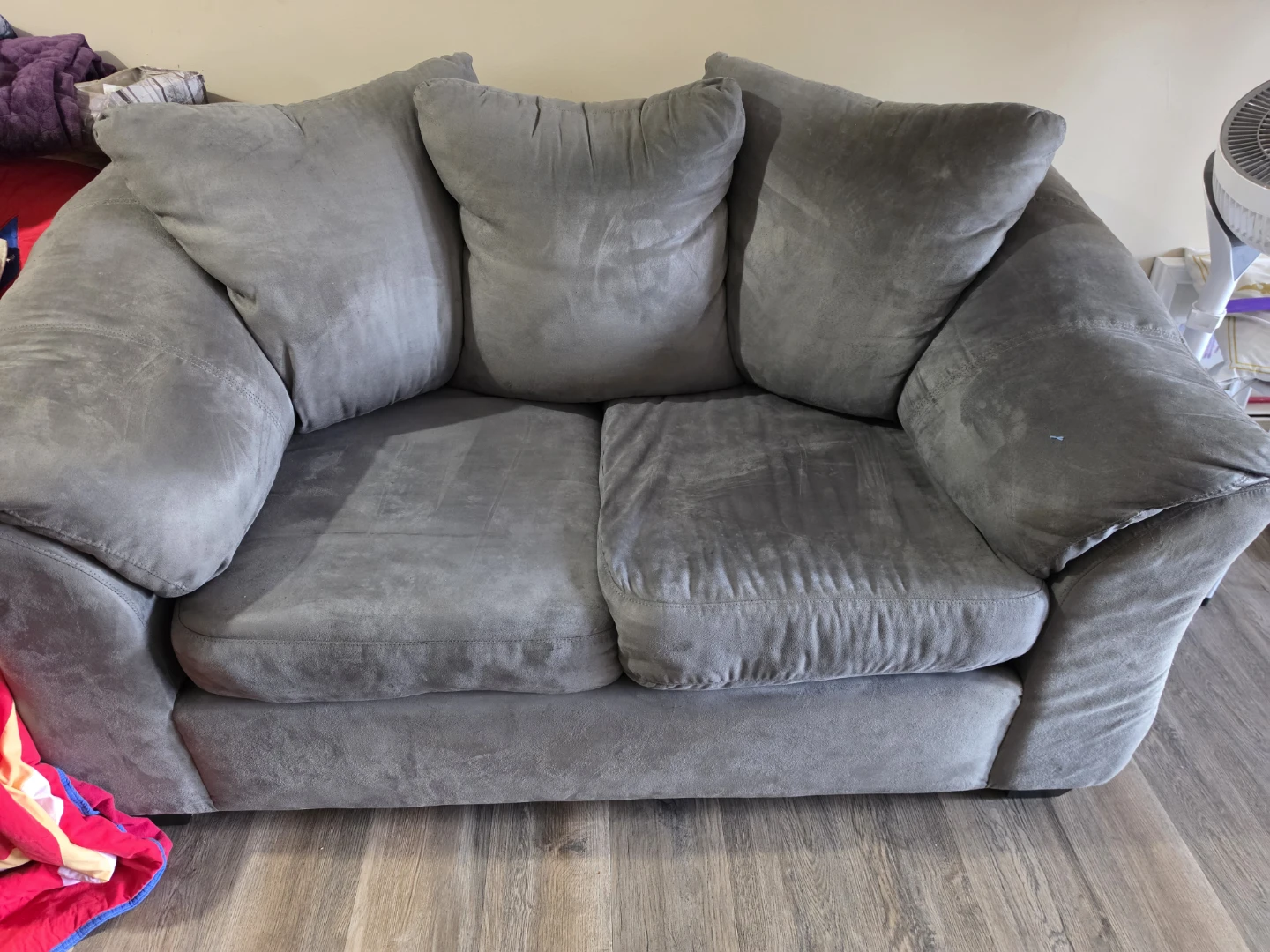 Grey Suede Loveseat Sofa