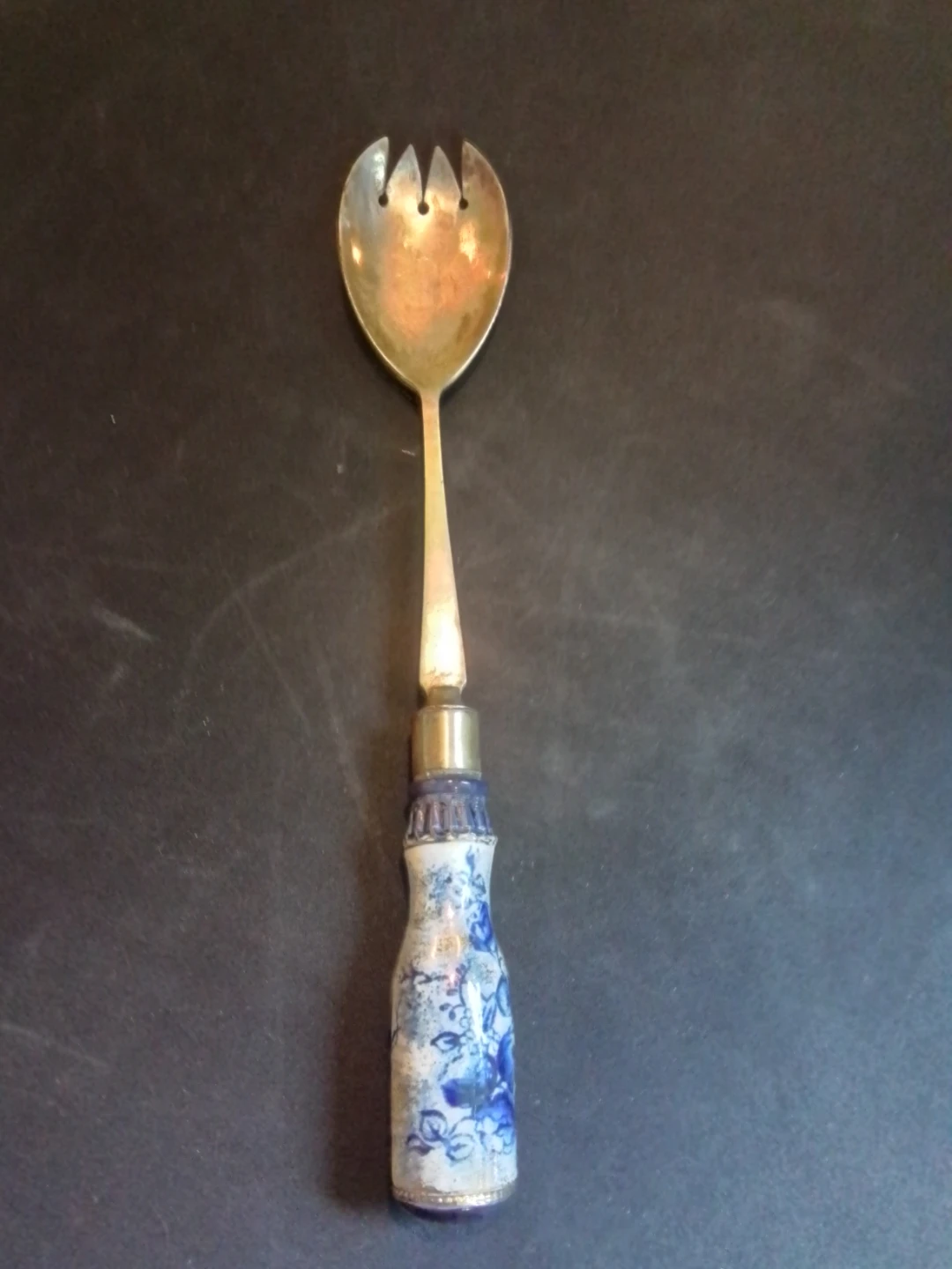 Antique 1890s English Flow Blue & Silverplate Salad Serving Fork