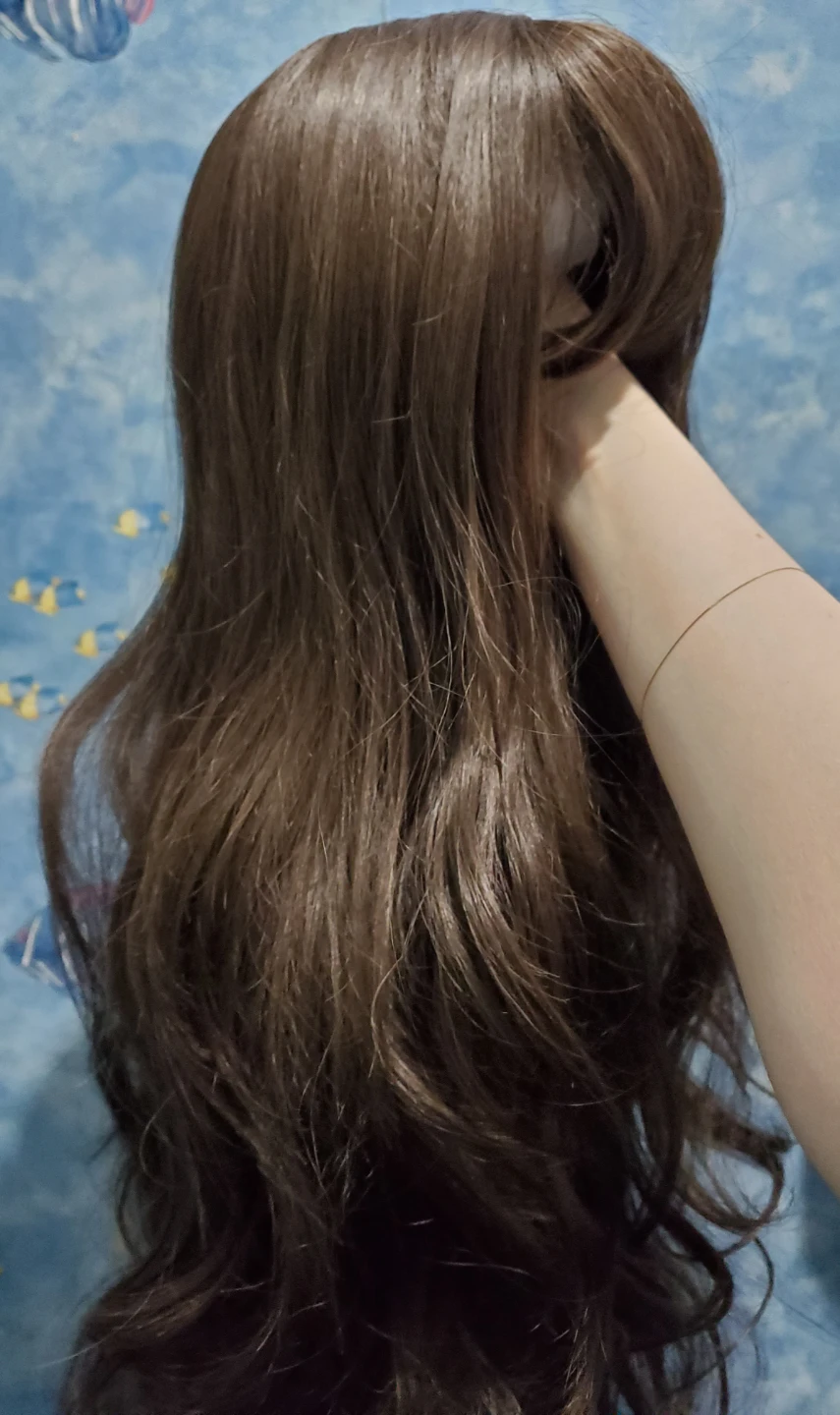 Medium-dark brown synthetic long wavy wig - photo 4