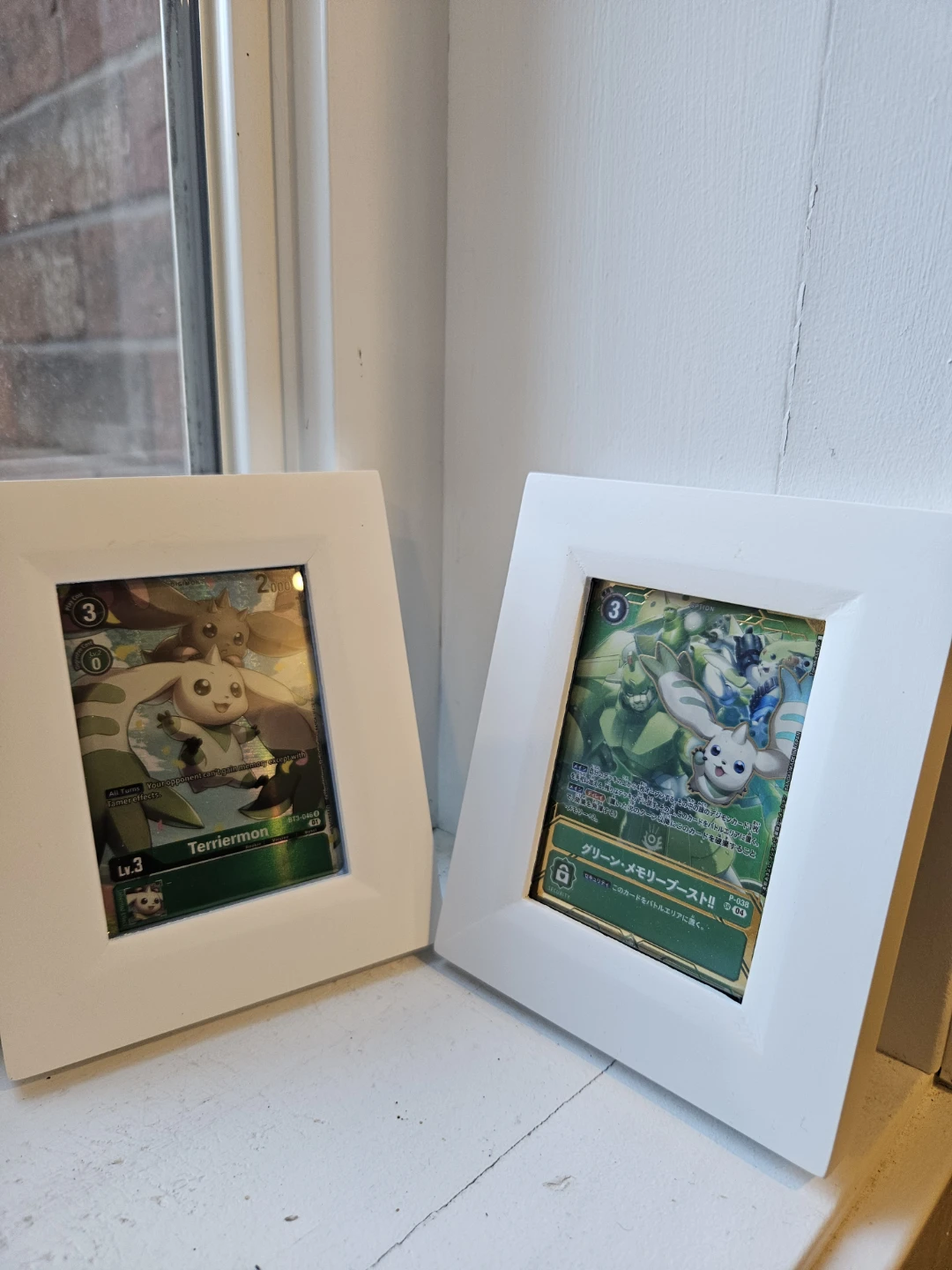Digimon tcg terriermon lot with tcg wall frames, magnetic cases