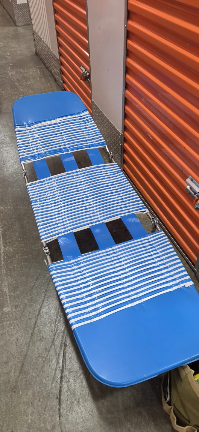 Blue and White Striped Folding Lounge Chair - photo 2