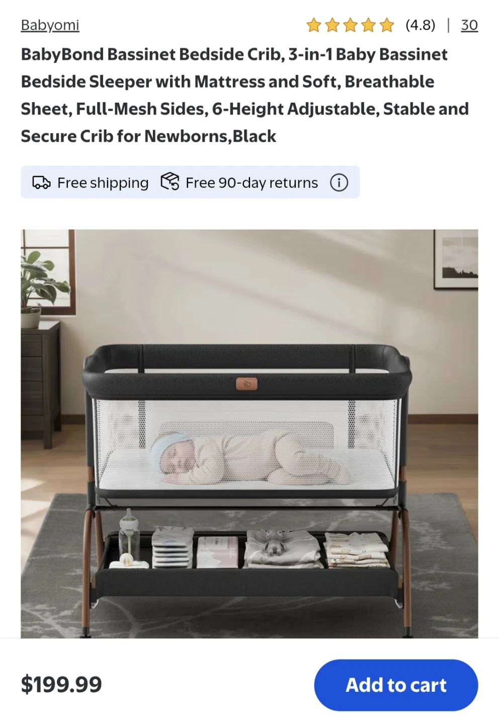 BabyBond 3-in-1 Baby Bassinet Bedside Sleeper - photo 2
