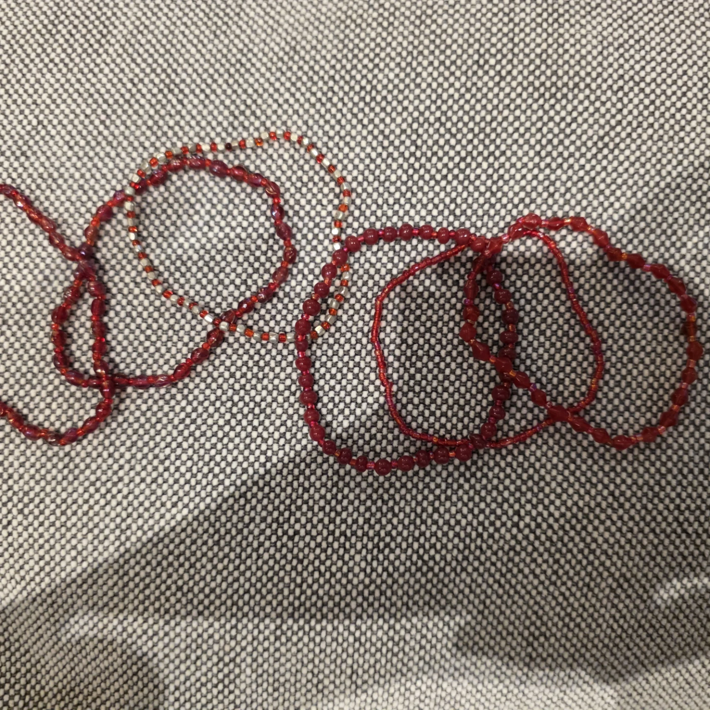 Red Beaded Bracelets - Set of 5