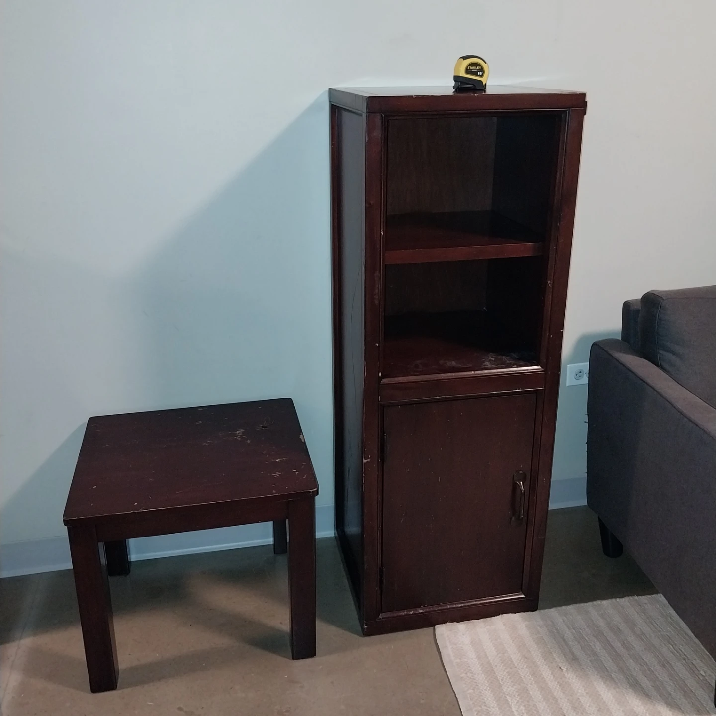 Wood Media Tower + Side Table Set
