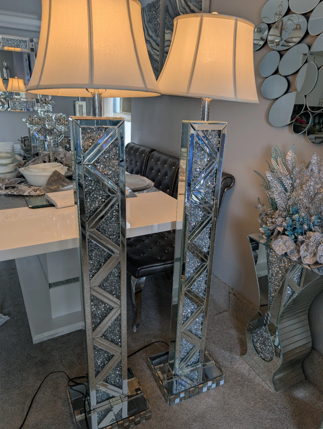 Set of Two Mirrored Crystal Floor Lamps - photo 5