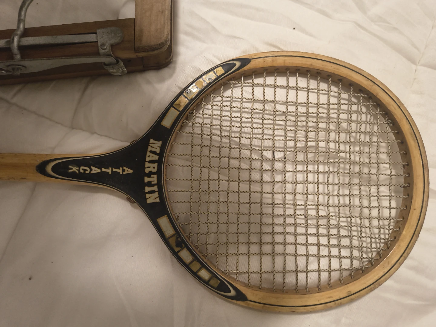 Vintage Martin Attack Wooden Tennis Racket with Press - photo 3