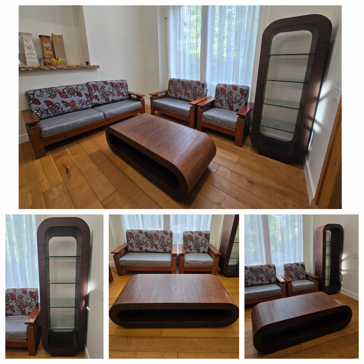Large Wooden Coffee Table and Stand with Glass Shelves