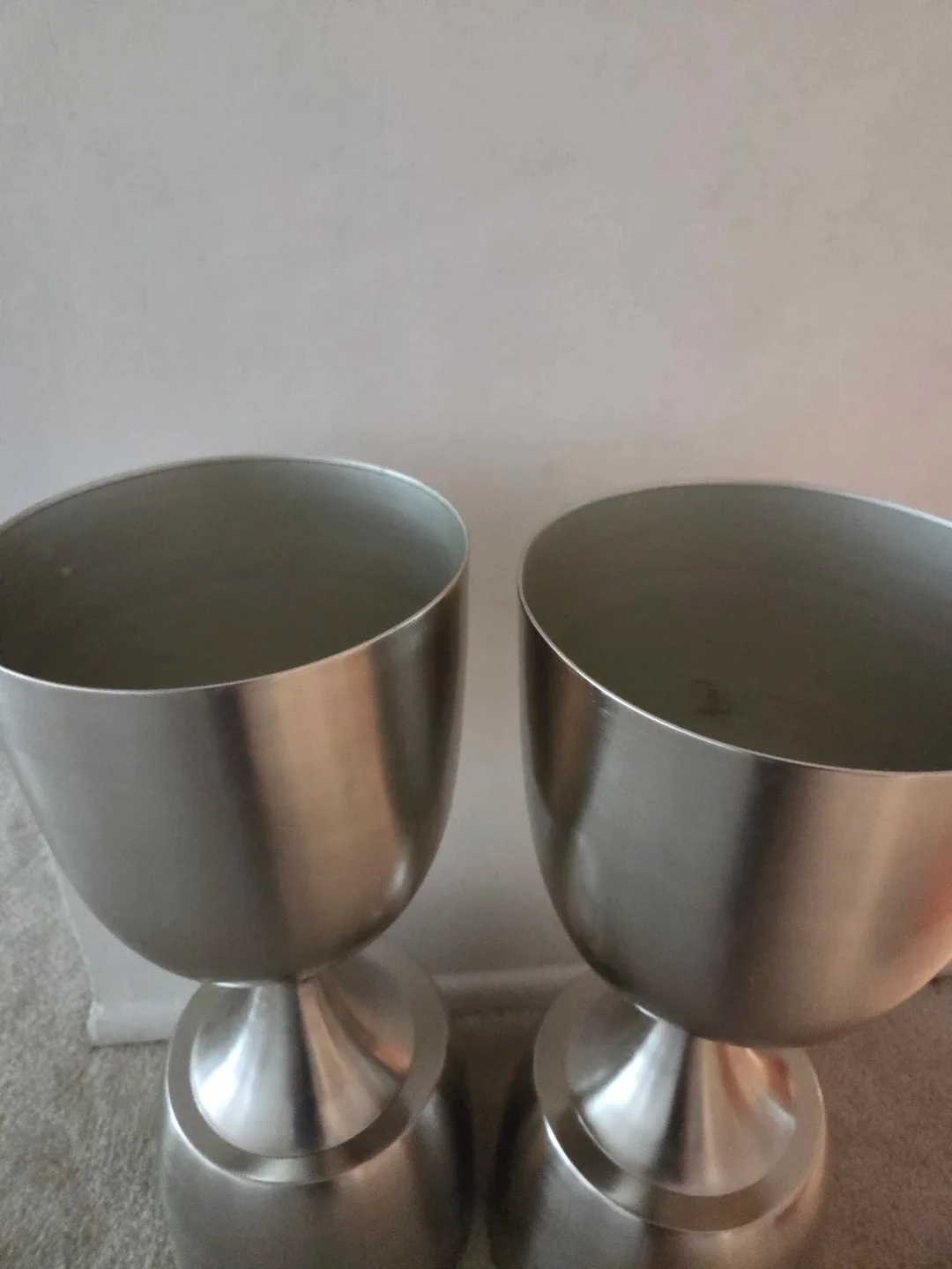 Set of Two Brushed Metal Floor Planters
