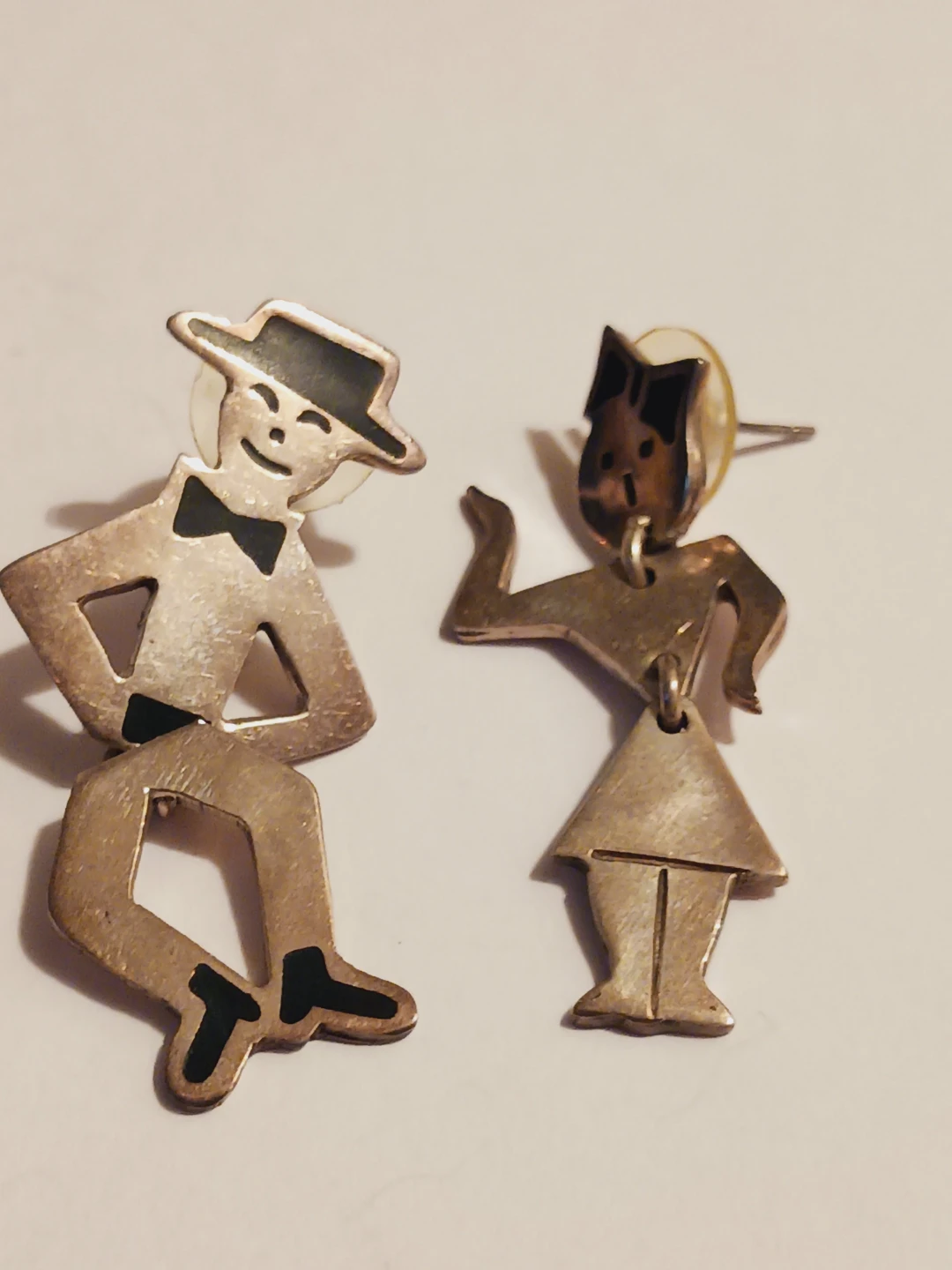 Estate Vintage Sterling Silver Dancing Couple Earrings - photo 5