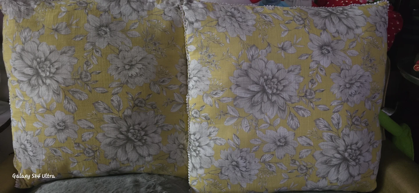 Two Yellow and Grey Floral Throw Pillows - photo 3