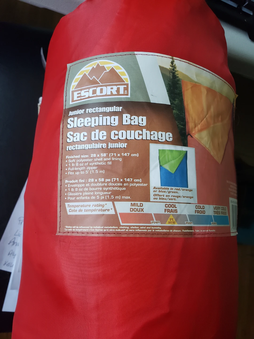 Escort Junior Rectangular Sleeping Bag - Red
