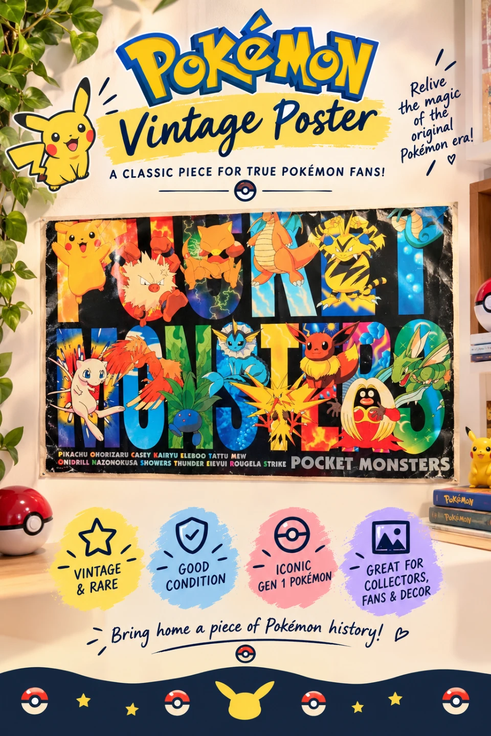 🔴Pokémon Vintage Poster🔴