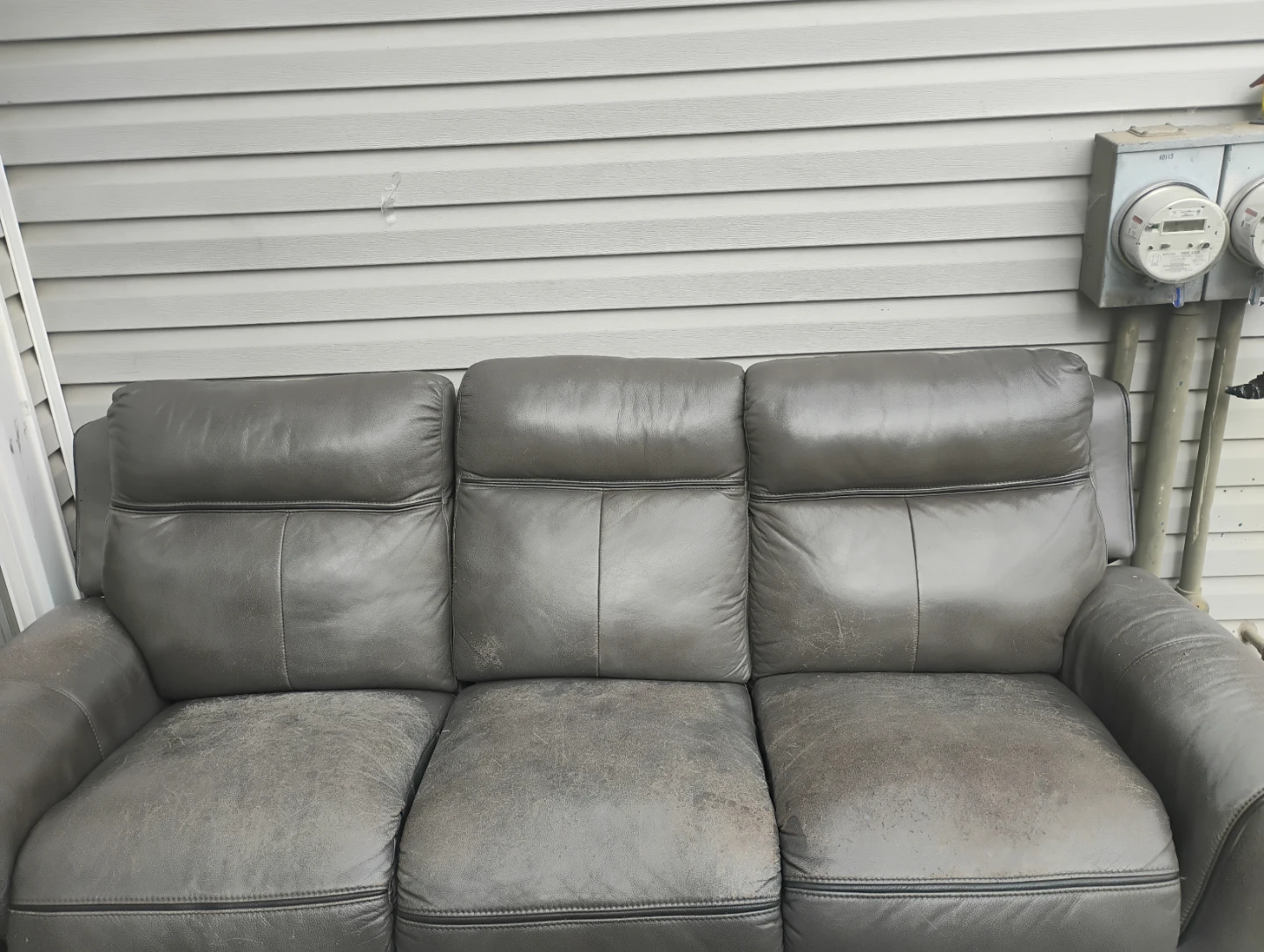 3-Seat Leather Reclining Sofa – Gray