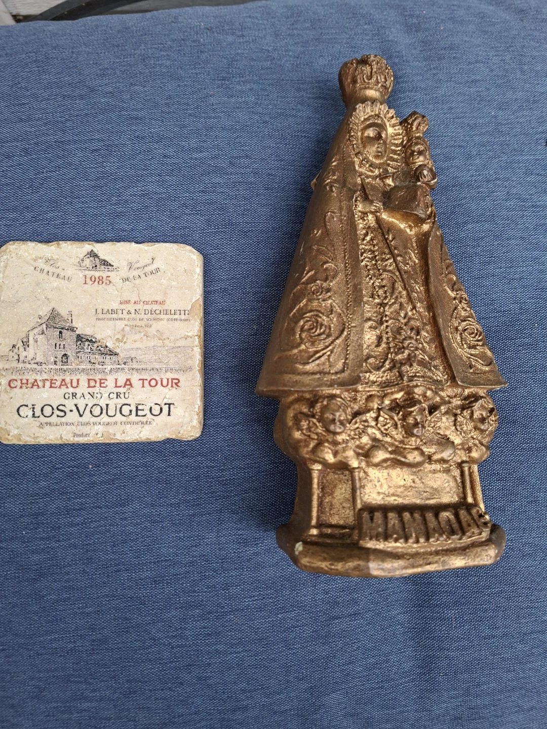 Our Lady of Manaoag figurine and wine coaster