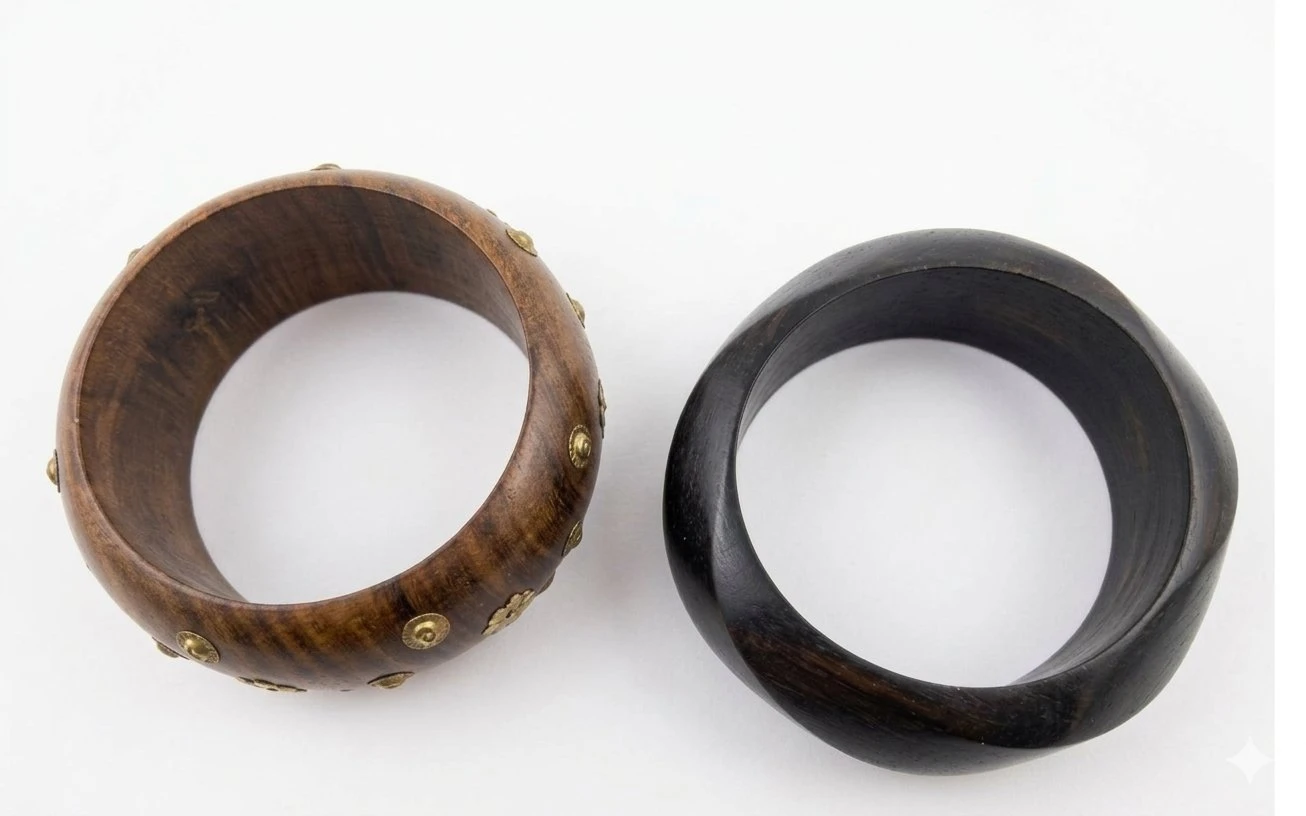 Vintage 1970s Boho Wooden Bangle Set