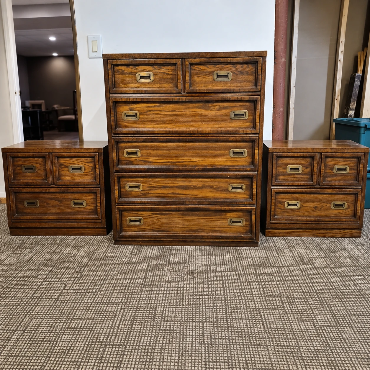 Campaign style dresser and matching nightstands