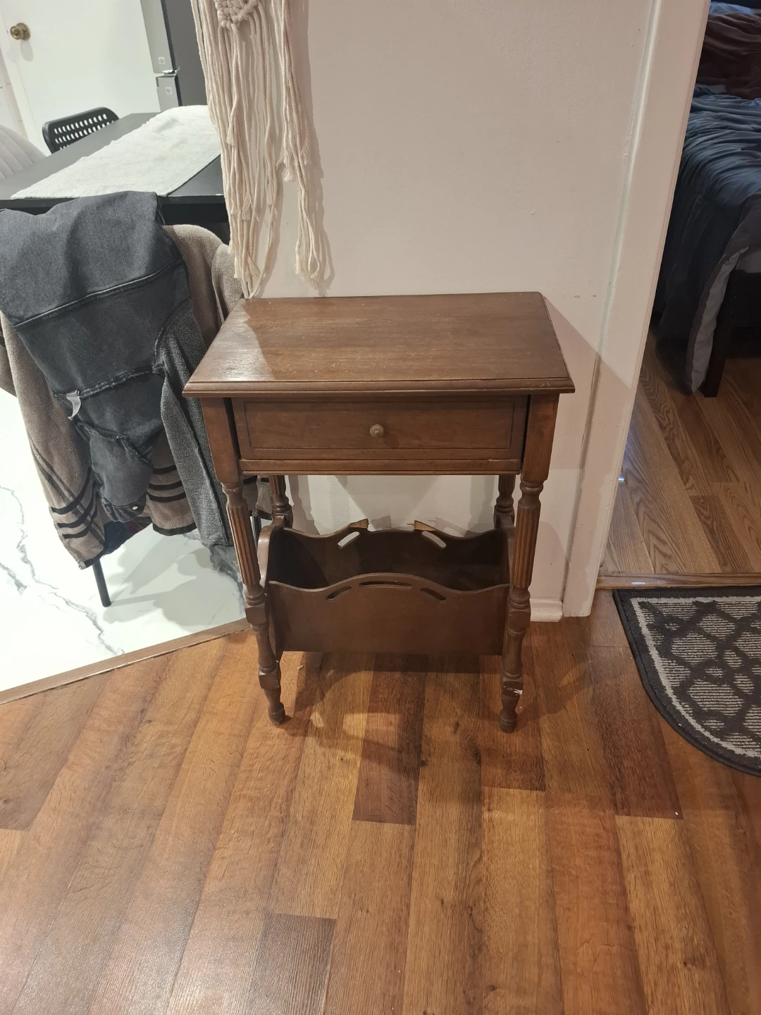 Vintage Wooden Side Table with Magazine Rack