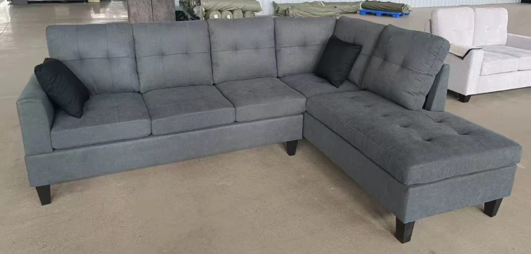 Sectional Sofa Grey Fabric Reversible