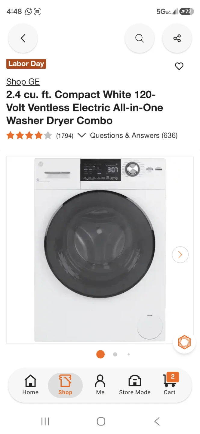 GE 24in wide 2.4 cu. ft All-in-One Washer Dryer Combo