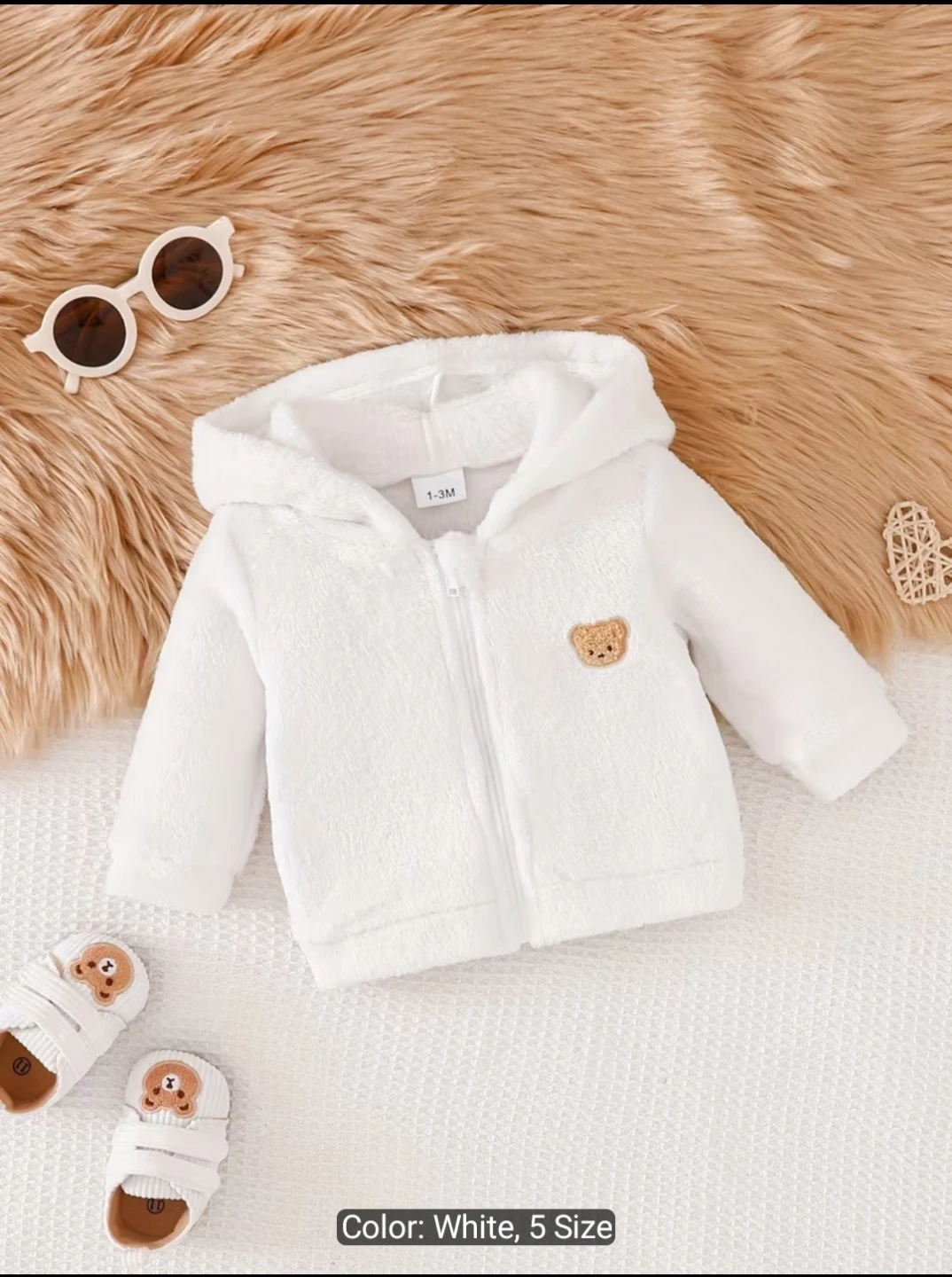 White Fleece Baby Hoodie (1-3M) All Month available