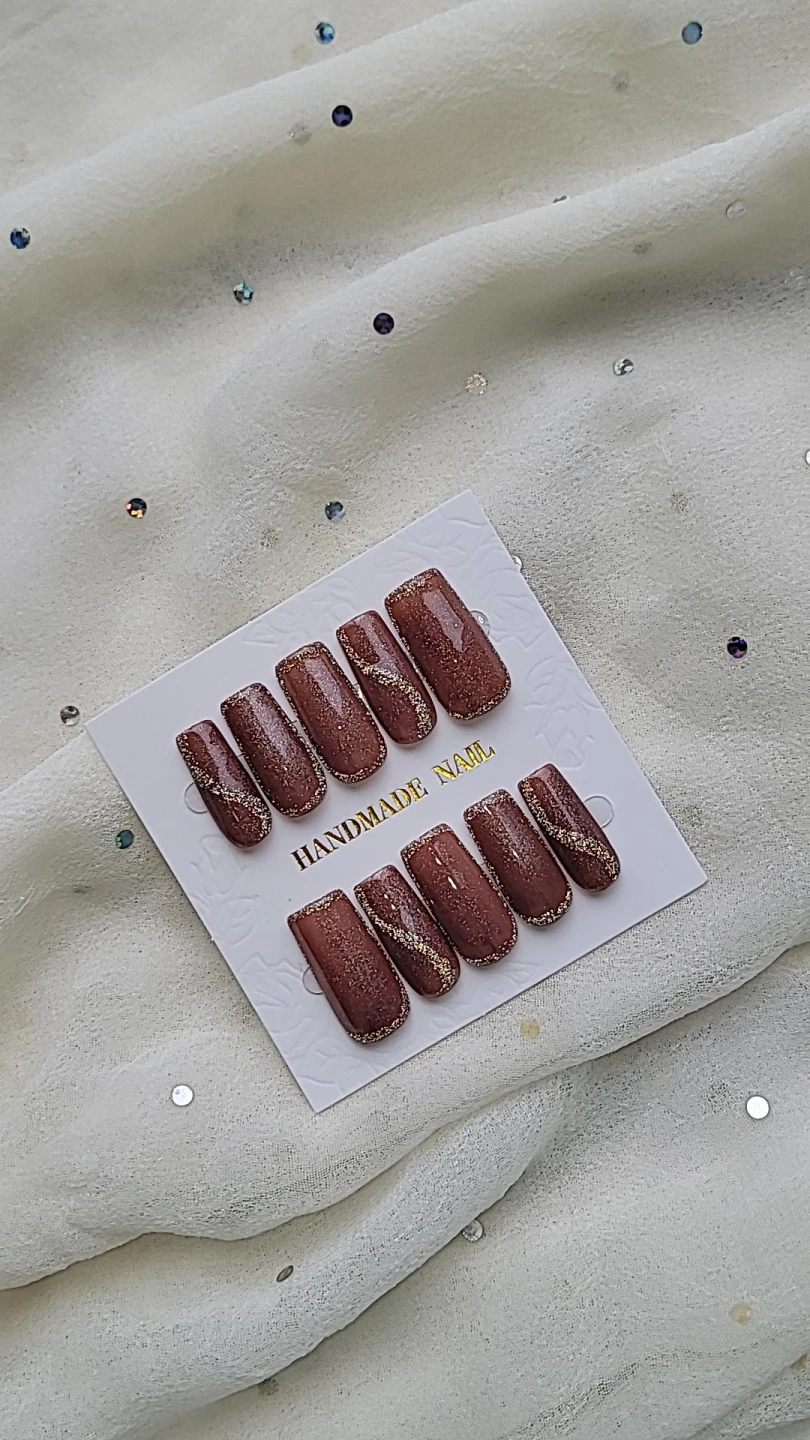 Handmade Glitter Bronze Press-On Nails
