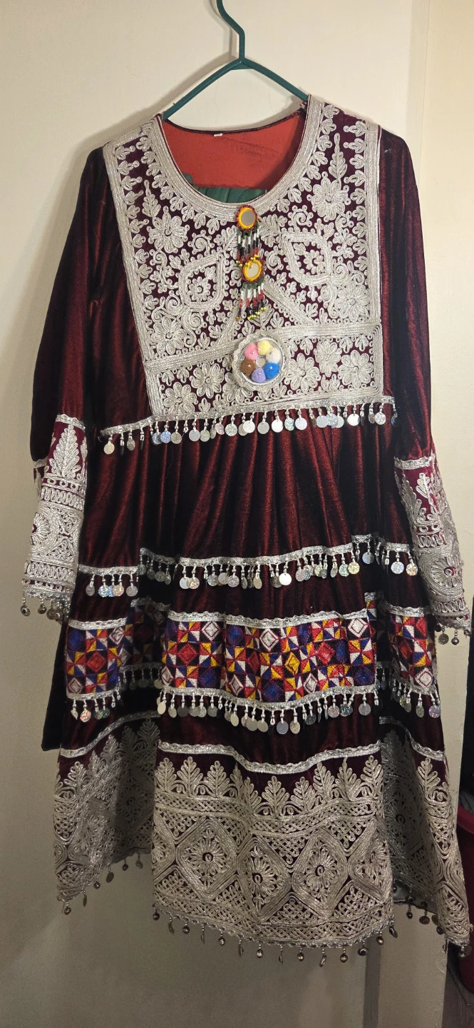 Traditional Embroidered Maroon Velvet Dress