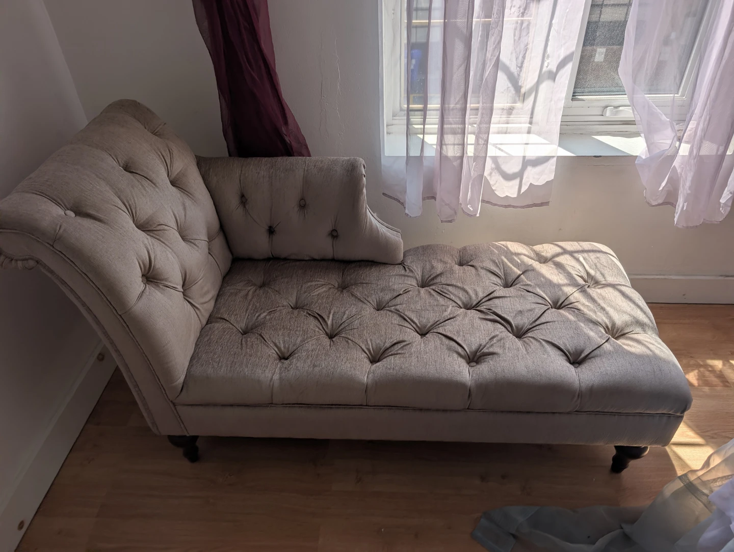 Tufted Beige Chaise Lounge