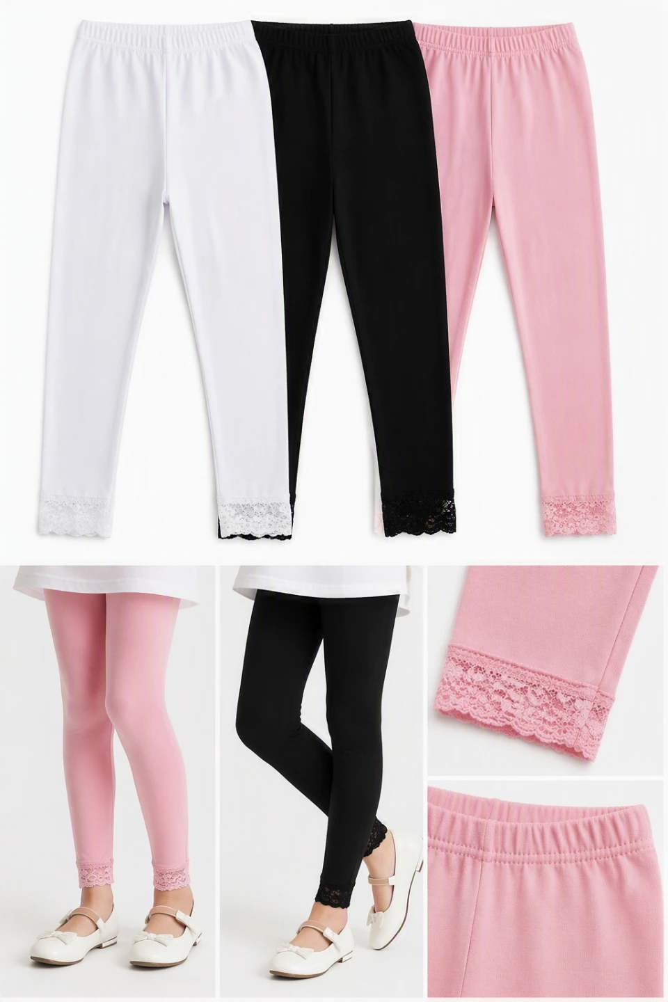 Girls Lace Trim Leggings Set