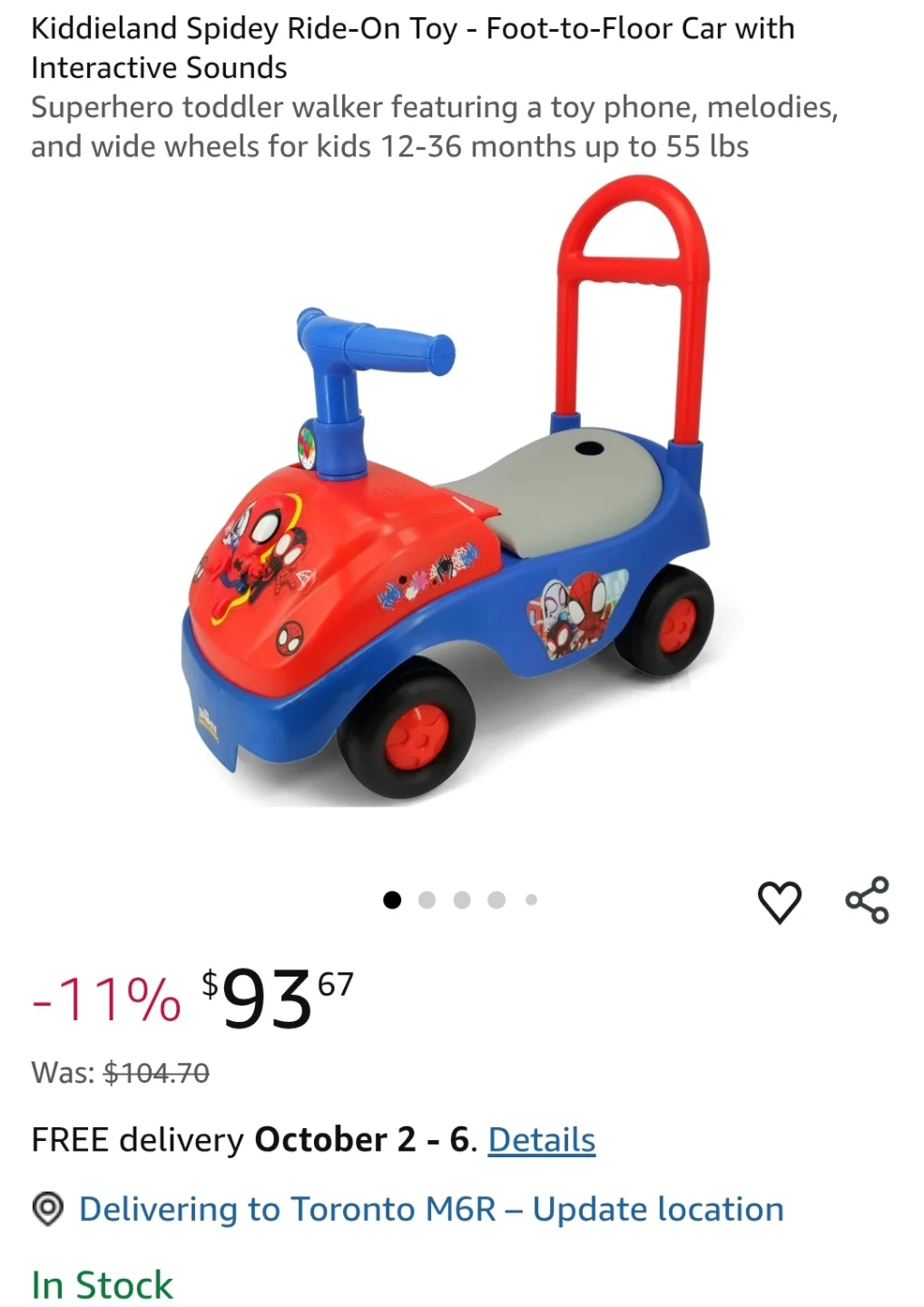 Moving out sale -Spider-Man Ride-On Push Car Walker - photo 5