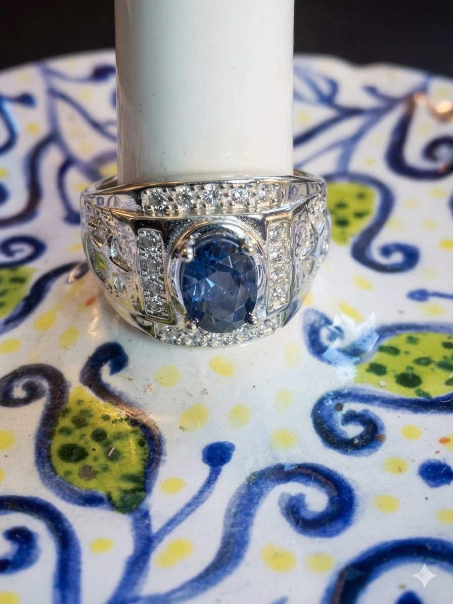 Masonic Shriner Signet Ring - Natural Ceylon Blue Sapphire