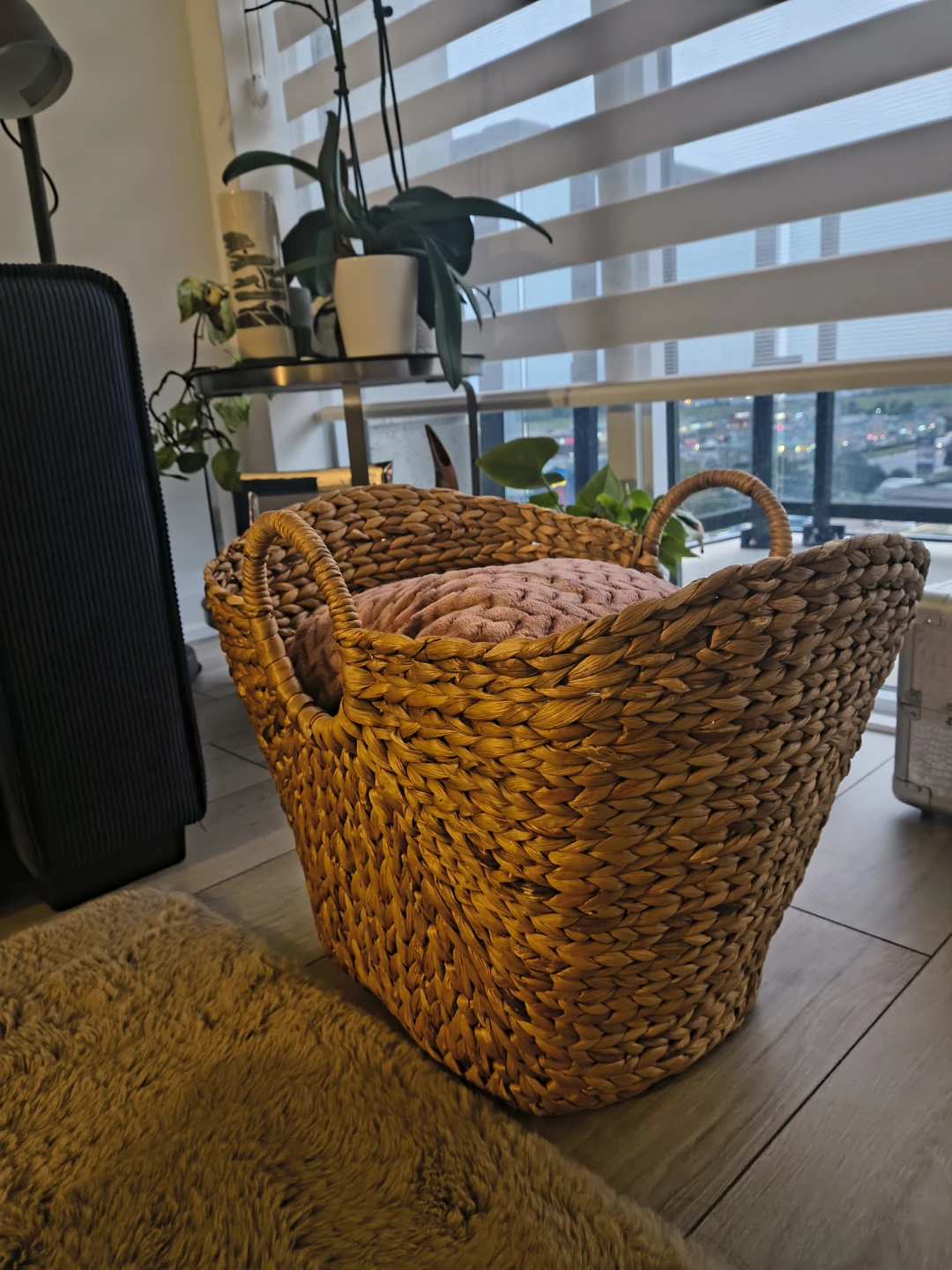 Indigo Woven Seagrass Storage Basket with Handles