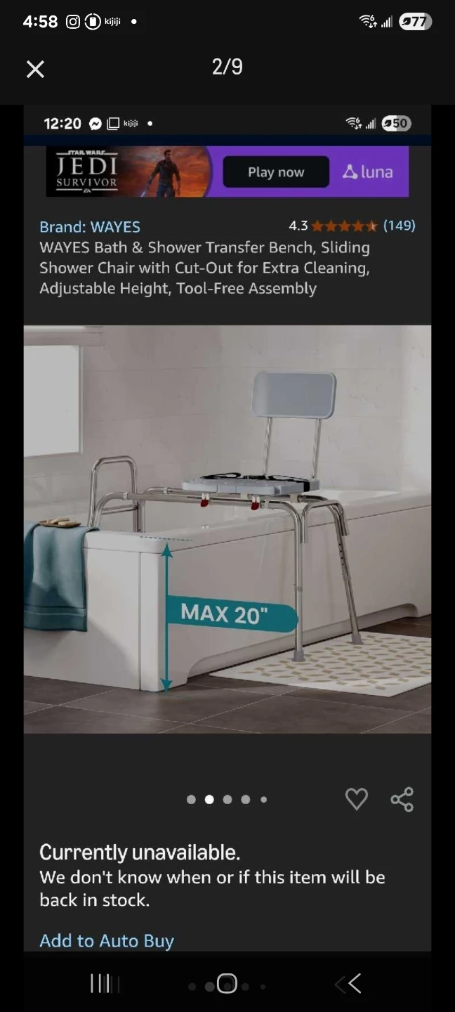 Bath transfer bench w/slide seat brand new - photo 2