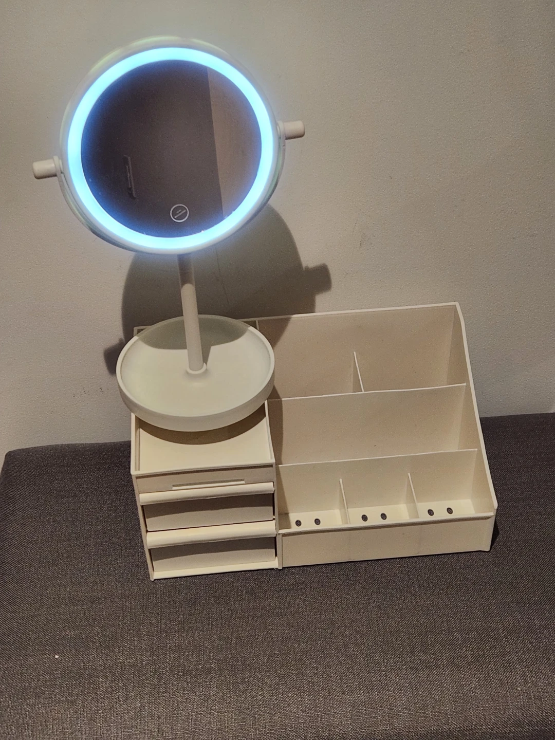Cream Desktop Makeup Organizer with LED Mirror - photo 2