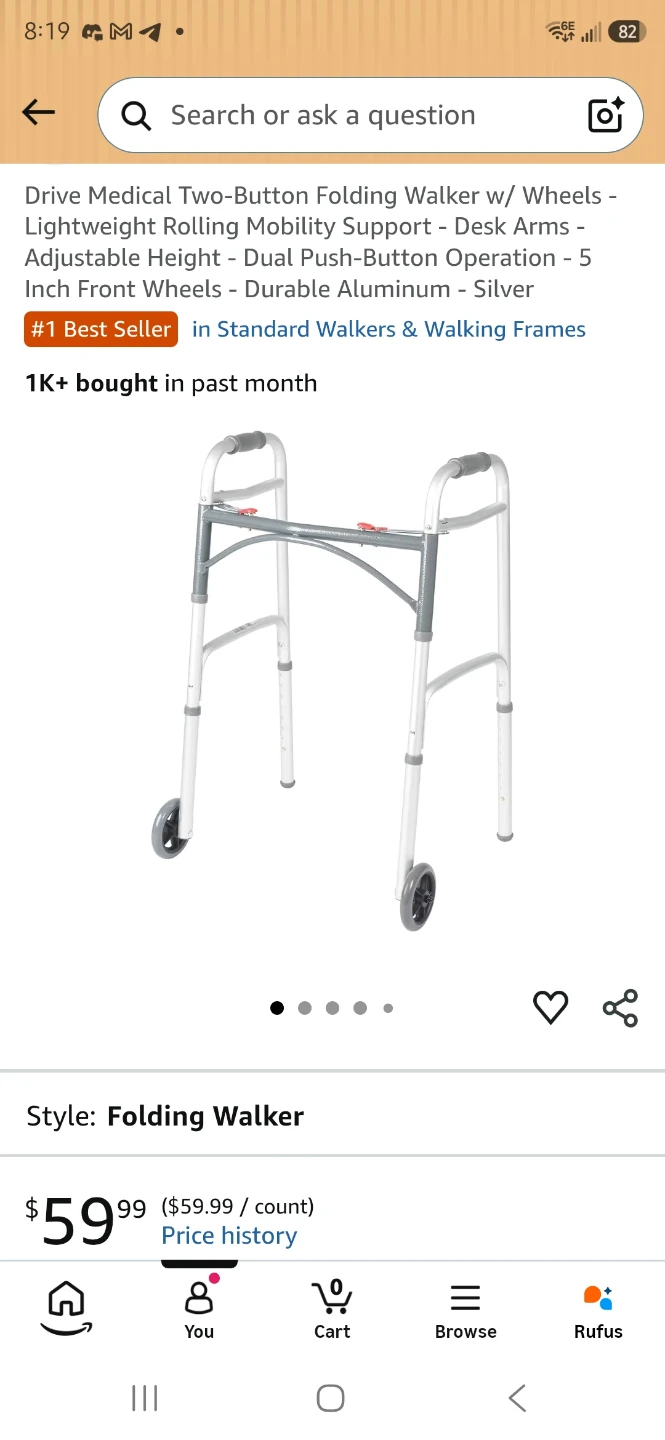 Drive Medical Two-Button Folding Walker