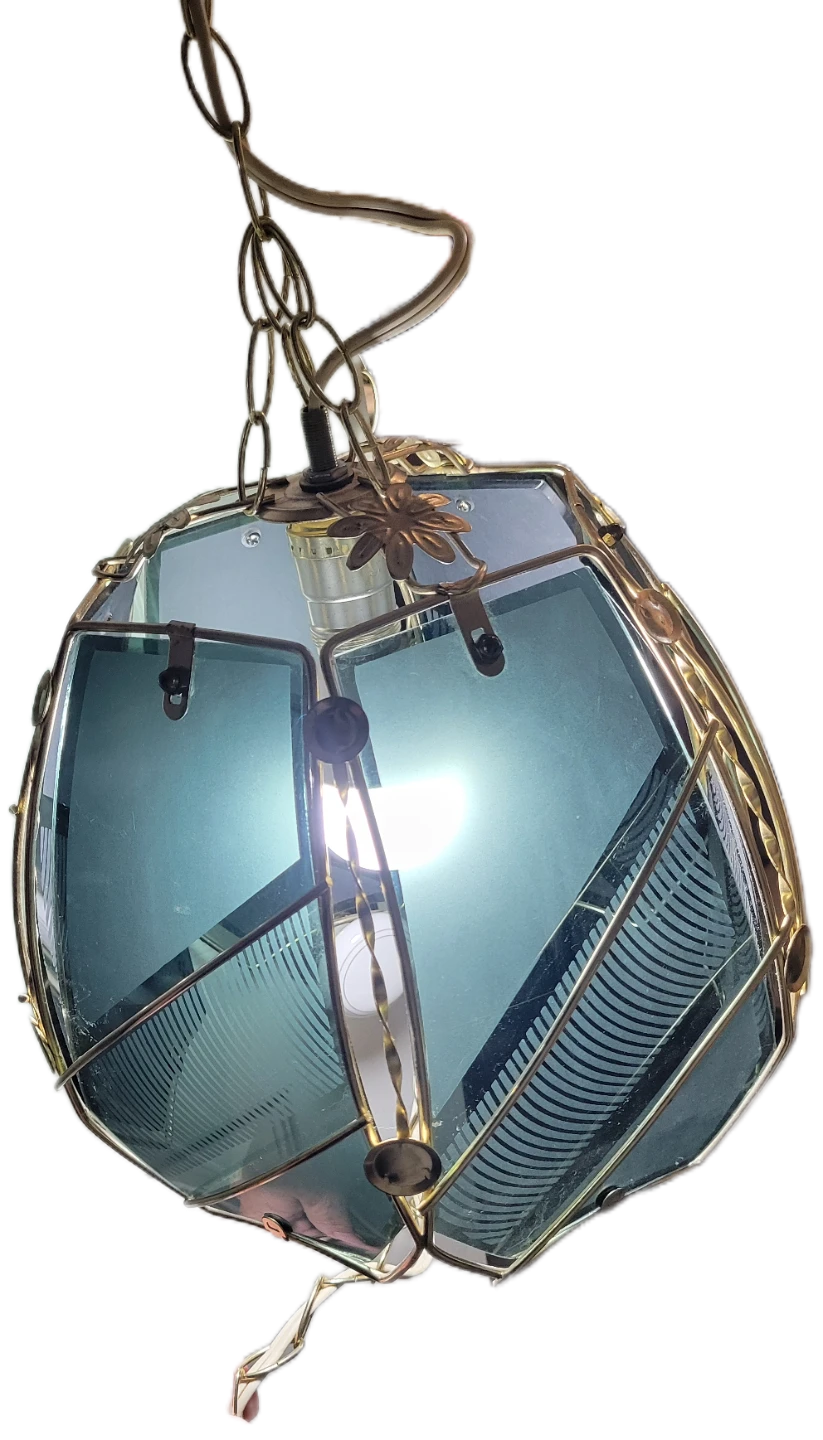 Vintage Mid Century Smoked Glass Brass Pendant Swag  Light - photo 5