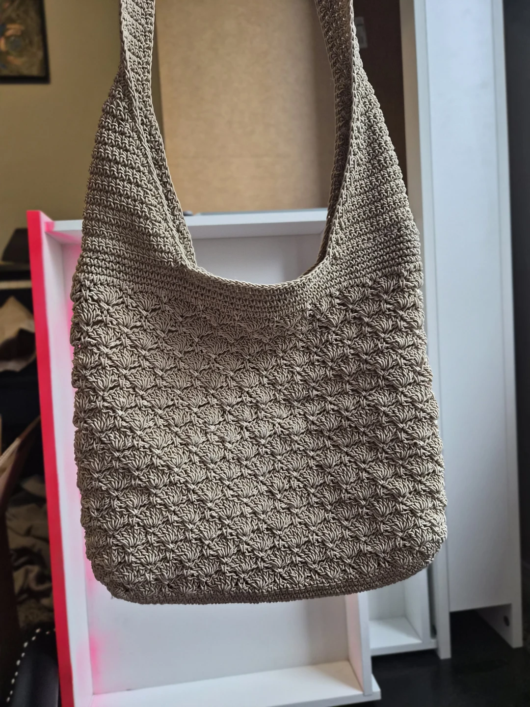 Vintage Crochet Shoulder Bag – Taupe Boho Purse - photo 2