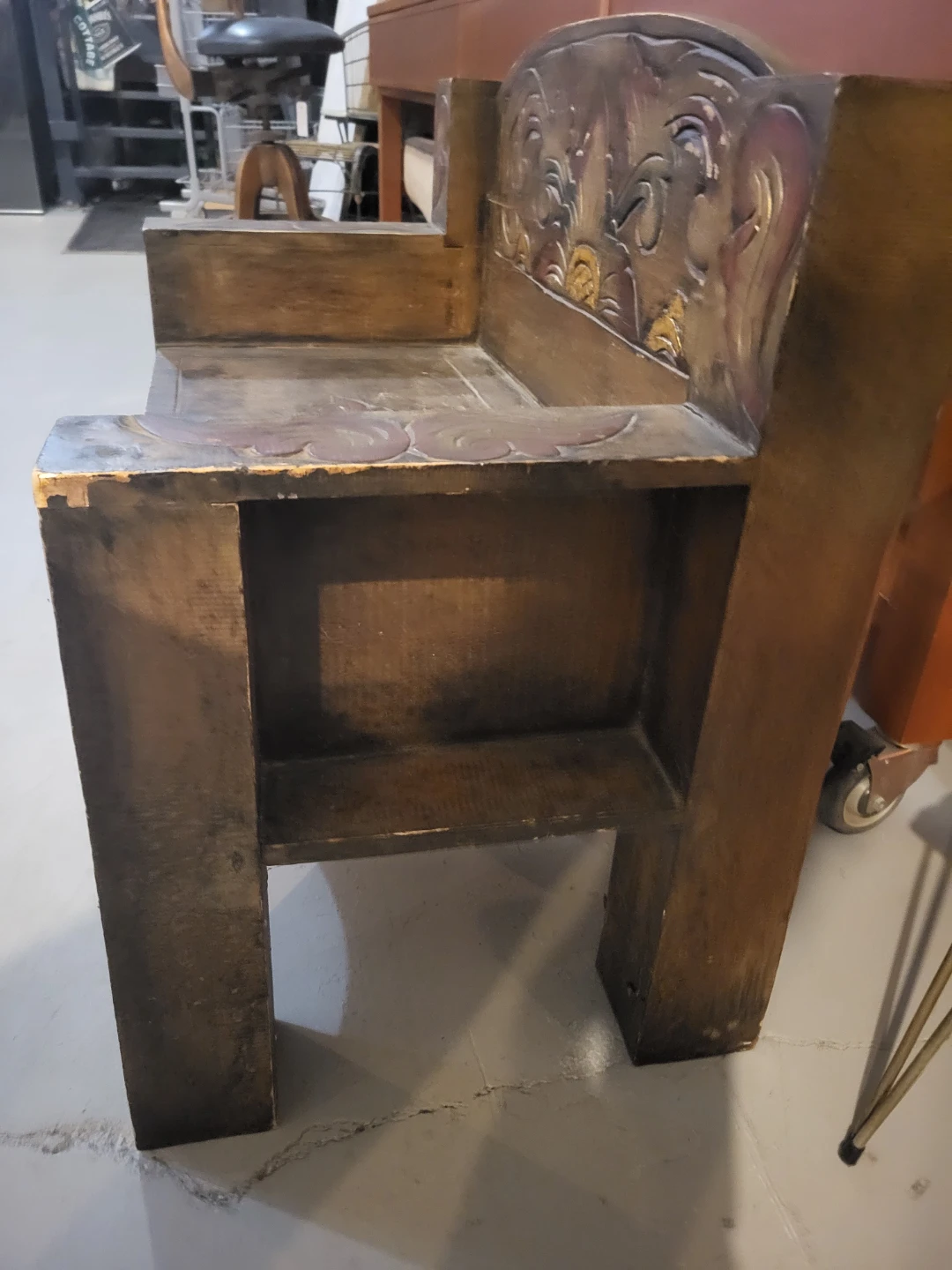 Vintage Hand-Carved Wooden Bench - photo 2