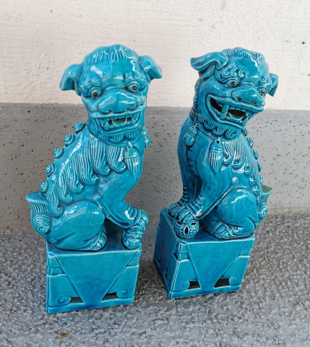 Pair of Vintage Ceramic Foo Dogs / Guardian Lions - photo 3