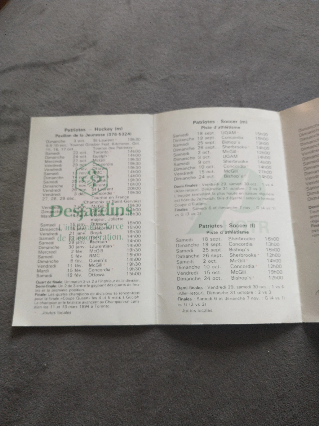 Universite du Quebec a Trois-Rivieres 1993-1994 Sports Schedule - photo 4