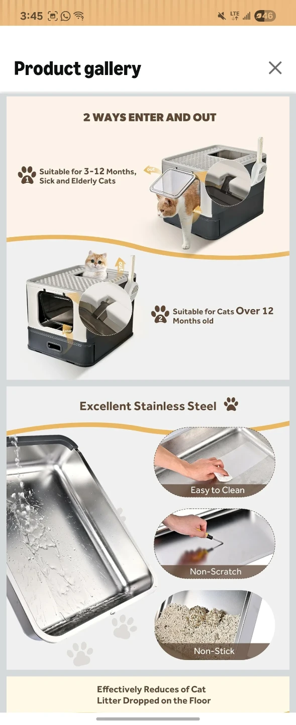 XL stainless steel cat litter box with lid - photo 2