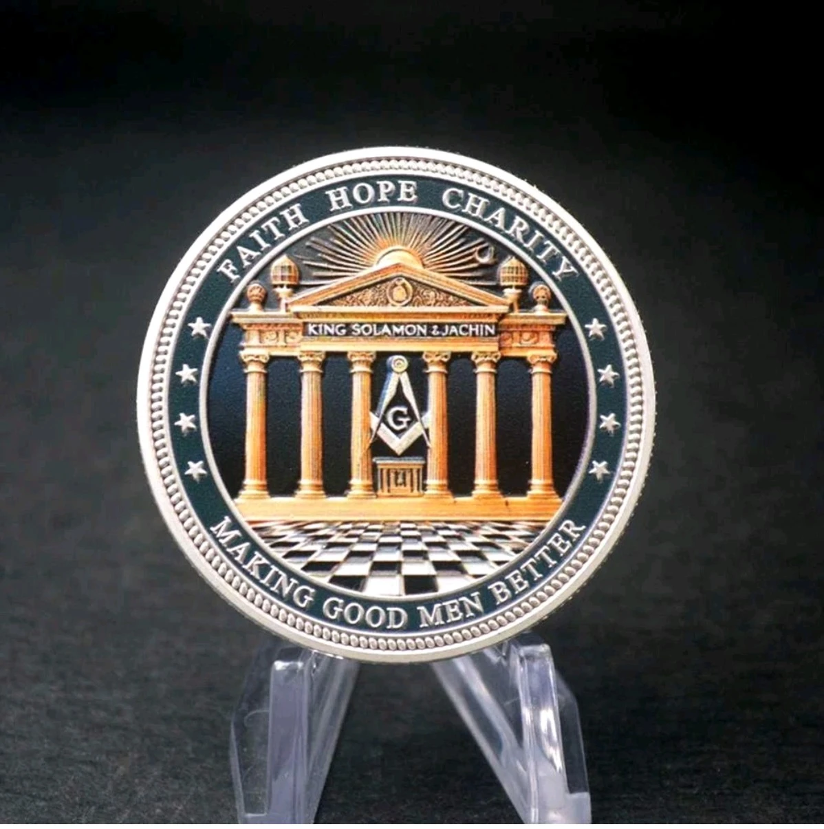 Masonic Freemason Brotherhood Hope Faith Charity Challenge Coin - photo 2