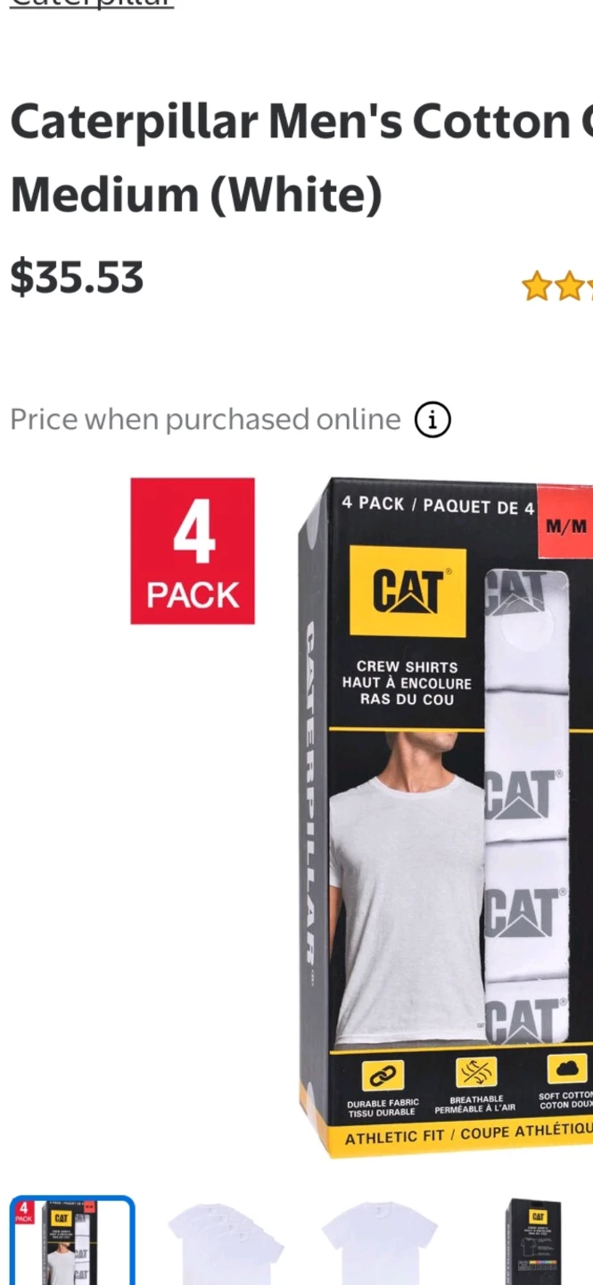 New Medium Caterpillar Men's Crew Shirts 4-Pack - White Medium