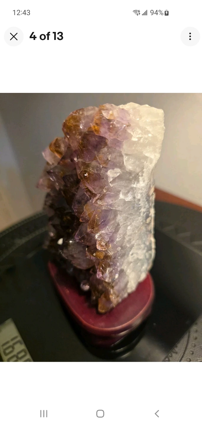 Natural Amethyst Crystal Cluster on Wooden Stand - photo 5