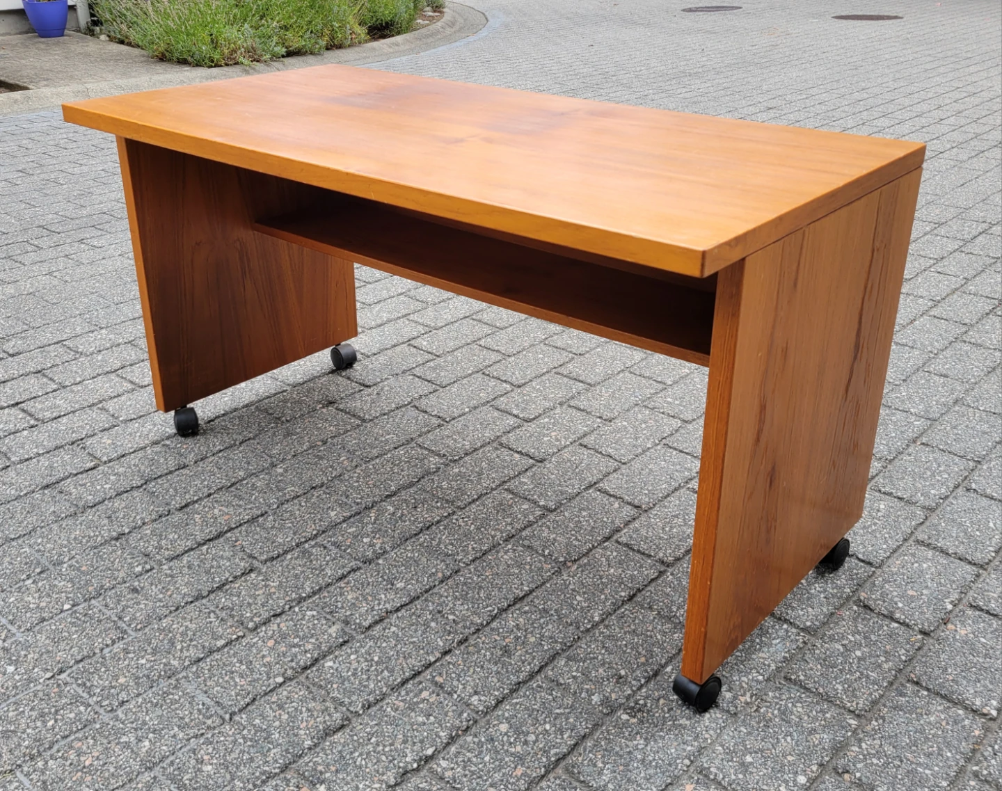 Mid-Century Modern Teak Desk on Casters (Danish Style)