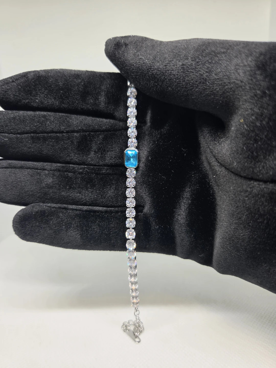 Sparkly Tennis Bracelet with Blue Center Stone - photo 2