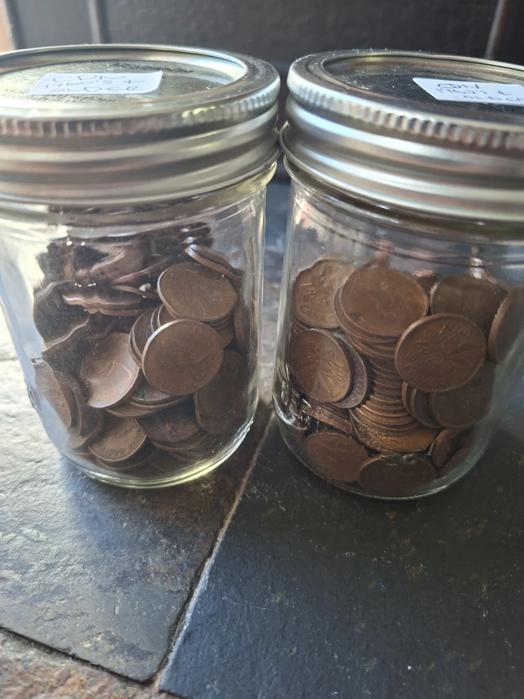 Two Jars of Canadian 1960s and Older Pennies - photo 2